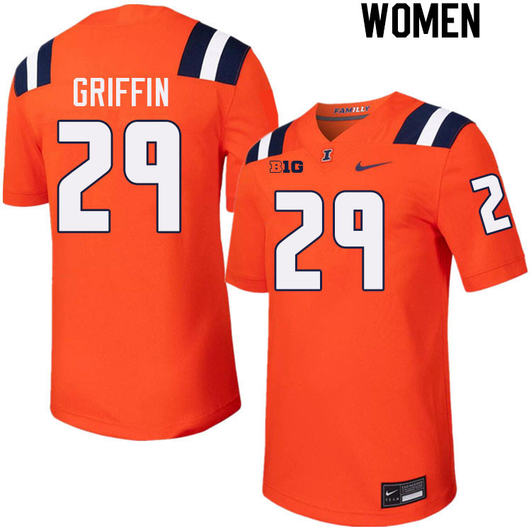 Women #29 TJ Griffin Illinois Fighting Illini College Football Jerseys Stitched-Orange